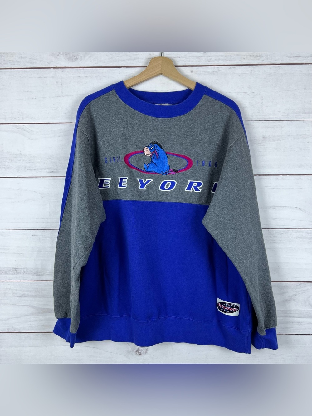 Vintage Disney Blue and Gray Eeyore Colorblock Sweatshirt